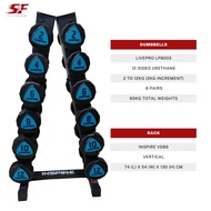 84Kg Urethane 12-Sided Dumbbells Set With 6 Pair Vertical Rack (2kg to 12kg)