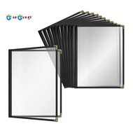 12 Pack Cafe Style Menu Cover Double  Edge Crystal Clear Vinyl (Black, 2 Pages/4 Views - 8.5 Inch X 