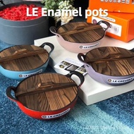 French LE Enamel Pan Cast Iron Pan 24CM Wooden Pot Lid Color Helmet Pan Soup Pot Wok Small Wok Cast Iron Pan Stew Pan Frying Pan PGFY