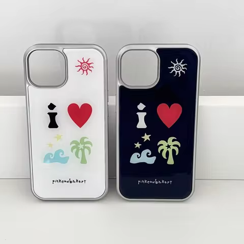 ins Korean I Love Ocean Coconut Trees Summer Phone Case For iPhone 16E 15 14 13 12 11 Pro Max 7 8 Pl