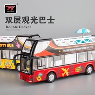 1:32 Alloy Diecast Bus Model Double-decker convertible tourist bus simulation Sound Light car models Pull-Back Function children's toy ornaments Red Blue &amp; Yellow