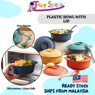 TOYSPACE🚀1L Plastic Rice Bowl with Lid Cover & Spoon Bowl Snack Plate Tableware & Microwave Safe
