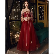 wedding dress for ninang﹍◈Toast clothing 2022 new wedding dress wine red pregnant women cover belly