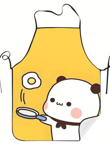 Masterchef Bubu & Dudu Couple Retro Kitchen Apron - Cute Panda Bear Cooking Design, Adjustable Size,