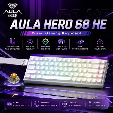 AULA HERO68 HE Gaming Keyboard Magnetic Switch 68 Keys Wired 8K Polling Rate Rapid Trigger RGB Hot S