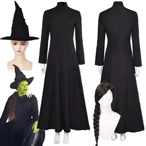 Elphaba Cosplay Fantasy Black Dress Hat Wigs 2024 Movie Wiked Costume Disguise Women Roleplay Fantas