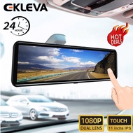 EKLEVA 11 Inchs IPS Touch Dash Cam RearView Mirror Car DVR Front and Rear 1080P Dual Lens  Stream Media Dashcam Car Camera Automatic Rear View Mirror Night Vision Video Recorder