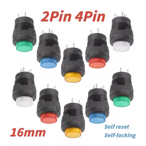 5/20/100PCS Self Reset/Self-locking 16MM Momentary Push Button Switch 4Color LED Lighting 2Pin 4Pin 