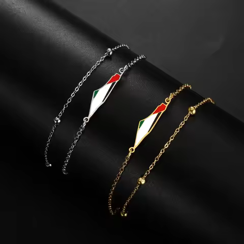 Cazador Palestine Map Double Layers Beads Chain Bracelets for Women Stainless Steel Jewelry Charm Br