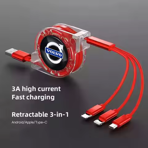 3 In 1 Data Cable Scalable Phone Fast Charging Cable Car Accessories For Volvo Xc60 Xc90 V40 V60 S60