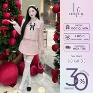 Tweed evening gown mixed with LILOU CHIC evening gown with floral collar, gentle and elegant style N