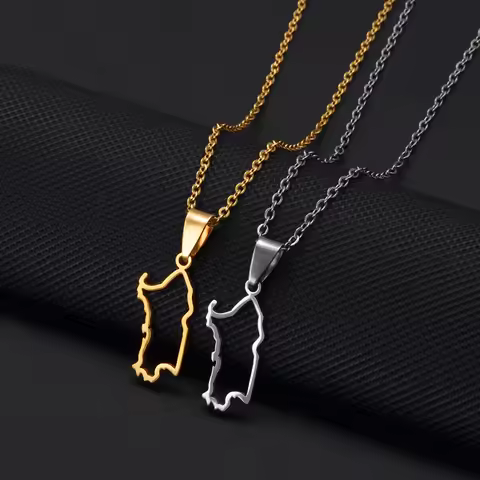 Anniyo 2.5cm Charms Italy Sardegna Map Pendant Neckalces for Women Girls Sardinia Stainless Steel Je