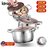 Idropmy [ 20 / 24 / 26CM ] Stainless Steel Soup Pot With Lid Cover / 带盖不锈钢汤锅