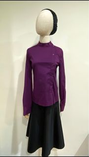 MIU MIU 全新 真品 紫色彈性棉立領側扣長袖襯衫