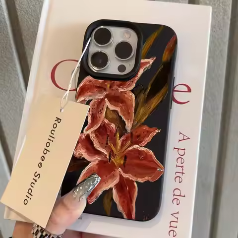 Oil Painting of Pink Lilies Lichee leather pattern Phone Case For Vivo V60 V50 V40 V30 V30E V29 Pro 
