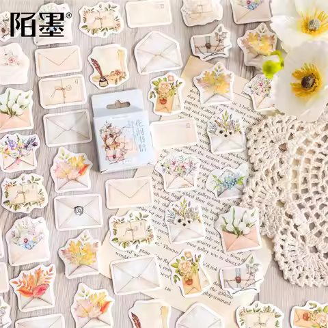 46Pcs/Box Flower Flowers Envelopes Letters Stickers Junk Journal Diary Planner Sticker Scrapbooking 