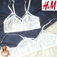 EH HM WOMEN'S WIRELESS BRA BRALETTE TRIANGLE NON PAD LACE WHITE CUP 30B 32B 34C TSD