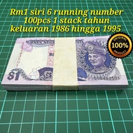 A751 rm1 siri 6 running number 100pcs 1 stack rm1 lama duit kertas lama duit syiling lama barang ant