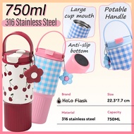 750ml 316 Stainless Steel Tumbler comel 25oz Thermos Bottle Flask with Handle&Straw tahan sejuk