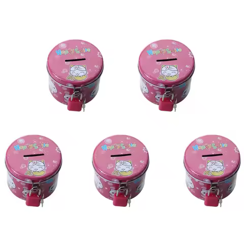 AS94-5X Cylinder Design Cartoon Print Piggy Bank Coin Money Saving Box W Padlock