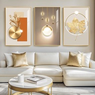 Set of 3 Piece Contemporary Paintings Artwork for Walls, Golden Prints with Gold Frame, Big Pictures