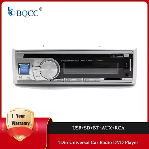 BQCC 1DIN Universal Car Radio DVD Player USB SD BT AUX RCA