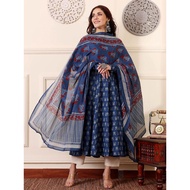 Rayon Cotton Printed Anarkali Dress for Women – Traditional Long Top with Pant & Dupatta