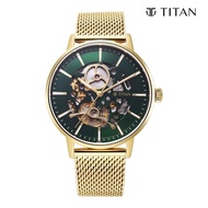 Titan Mechanical Slimline Green Dial Mechanical Stainless Steel Strap watch for Men