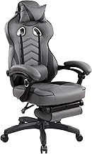 Techni Mobili PU Leather with Footrest – Ergonomic Gaming 135-Degree Recline, Lumbar Support &amp; Headrest Pillow Executive Office Chair, Grey