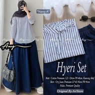 KATUN AnYstore STRIPED COTTON BLOUSE TOP SET + DENIM JEANS SKIRT M-XL HYERI SET