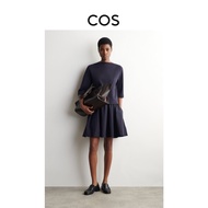 COS | ชุดเดรสเชิ้ตสไตล์ออฟฟิศสตรีแบบเรียบง่าย ไม่มีปก สีน้ำเงินทหาร