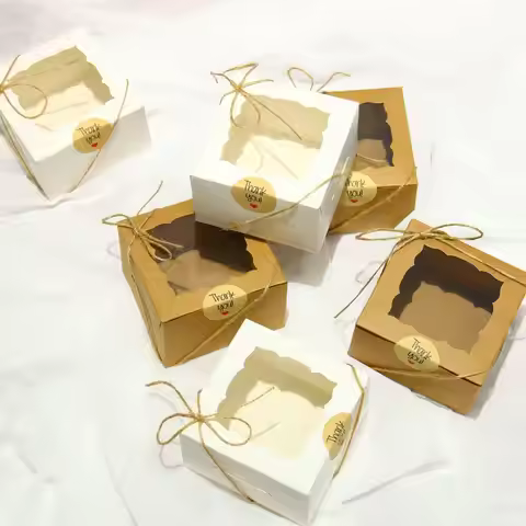 50pcs Cake Boxes,10x10x6cm White Cake Box with Window,Square Cardboard Cake Box for Cake Decorating