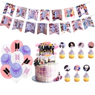 41 Pcs BTS Theme Banner Cake Topper Latex Balloon Birthday Party Event Venue Decoration