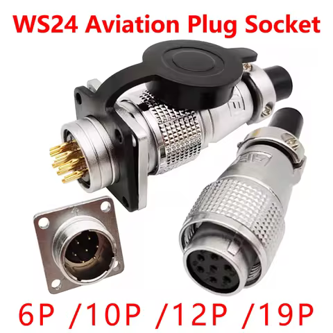 PLS24 WS24 Circular Metal Aviation Socket Plug Wire Female Male Connector M24 Threaded Coupling Pane