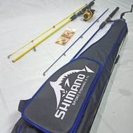 2 Full Set Alat Pancing Joran Sambung 120-150 Cm Tas Shimano Reel 5BB