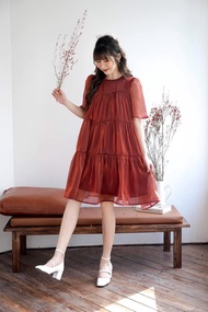 Đầm bầu dự tiệc cưới cao cấp organza V39  FREESHIP  váy bầu xinh công sở màu cam đất hàng thiết kế f