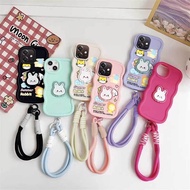 3pcs( Cute cat phone Case+Lanyard+Rabbit Stand) For OPPO A3X 5G(India)/A3X 4G/A1x/A2x/A3 4G/A3 5G Co