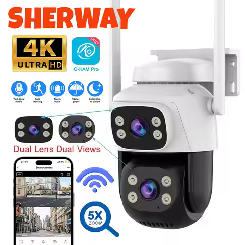 4K 8MP Wifi Dual Lens Camera PTZ Outdoor 5X Digital Zoom Dual Screen Human Detection Dual Lenses Sec