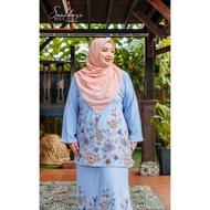 Baju Kurung Bercorak Bunga BABY BLUE Como Crepe Ironless Saiz S - 5XL PLUS SIZE Ready Stock Raya Sale ( baju raya 20