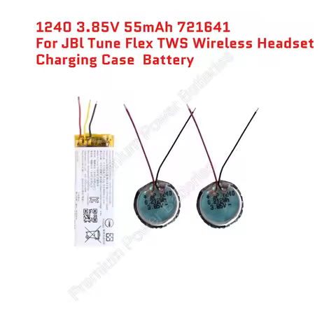 For JBl Tune Flex TWS Wireless Bluetooth Earphone 721641 Charging Case 1240 3.85V 55mAh Headset Batt