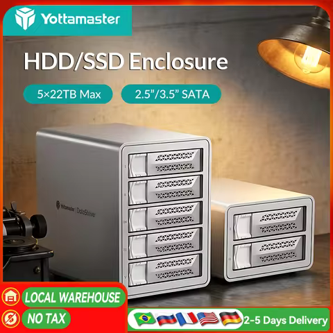 【BR/US/DE Warehouse!】Yottamaster 150W Power 2/4/5Bay RAID USB3.0 2.5/3.5" 5Gbps SATA SSD HDD Docking