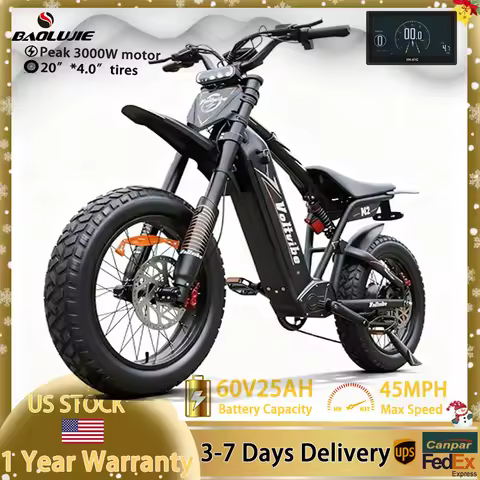 Electric Motorcycles,2000W Adult Electric Bike,45 MPH E-bike, 60V 25AH Lithium Battery,20"*4" Mounta