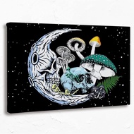 Gothic Skull Moon Colourful Mushroom Canvas Wall Art Prints,Halloween Skull Skeleton Paintings Print