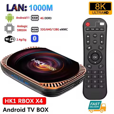 HK1 RBOX X4 Set Top Box Android 11 Amlogic S905X4 Smart TV Box 1000M 4K 8K 4G 32G 64G 128G AV1 5G Du