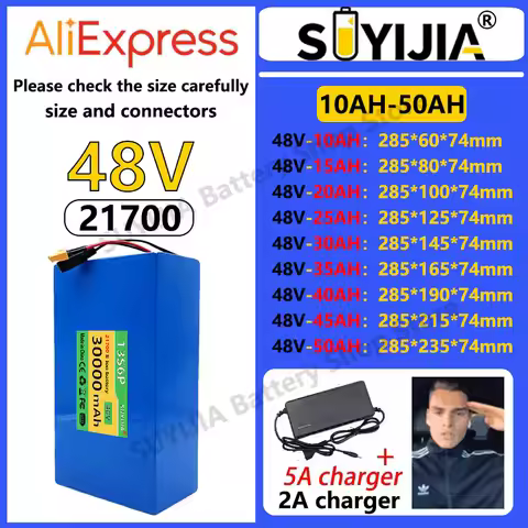 48V 10Ah 15Ah 20Ah 25Ah 30Ah 35Ah 40Ah 45Ah 50Ah 21700 2500W Lithium Battery with BMS, Suitable for 