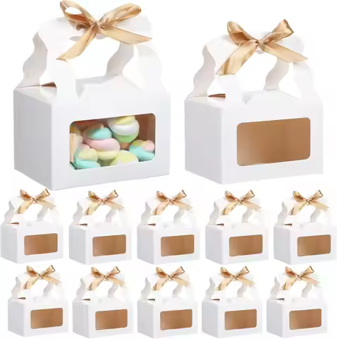 4/10/20pcs with window kraft paper gift box with ribbon bow for birthday, wedding gift, party packag