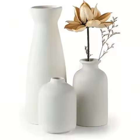 3pcs Bohemian Ceramic Vase Set, Modern Bohemian Farmhouse Home Decoration Vase, Living Room, Bookshe