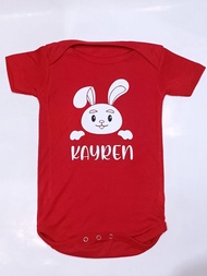 baju bayi shio kelinci rabbit custom nama jumper merah lucu newborn - merah-rabitpth size s
