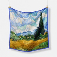 Brand Van Gogh Oil Painting Silk Scarf 53x53 Twill Silk Small Square Scarf New Retro Fashion Scarf