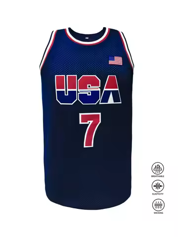 Men's Retro Basketball Jersey USA #7 Stitched Vest Breathable Mesh Quick Dry Athletic Tank Top for G